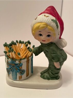 Vintage Jasco Christmas Luvkins Candle Holder/ Match Holder 1978 Ceramic